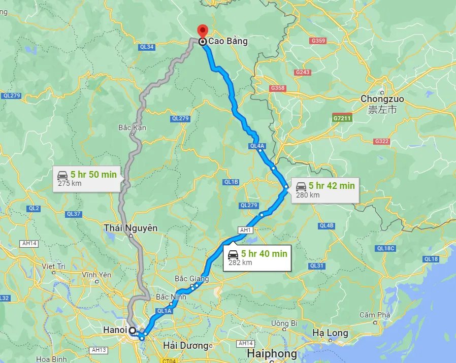 Khoảng cách từ Hà Nội đến Cao Bằng bao nhiêu km