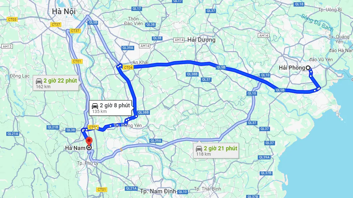 Khoảng cách từ Hải Phòng đi Hà Nam bao nhiêu km?