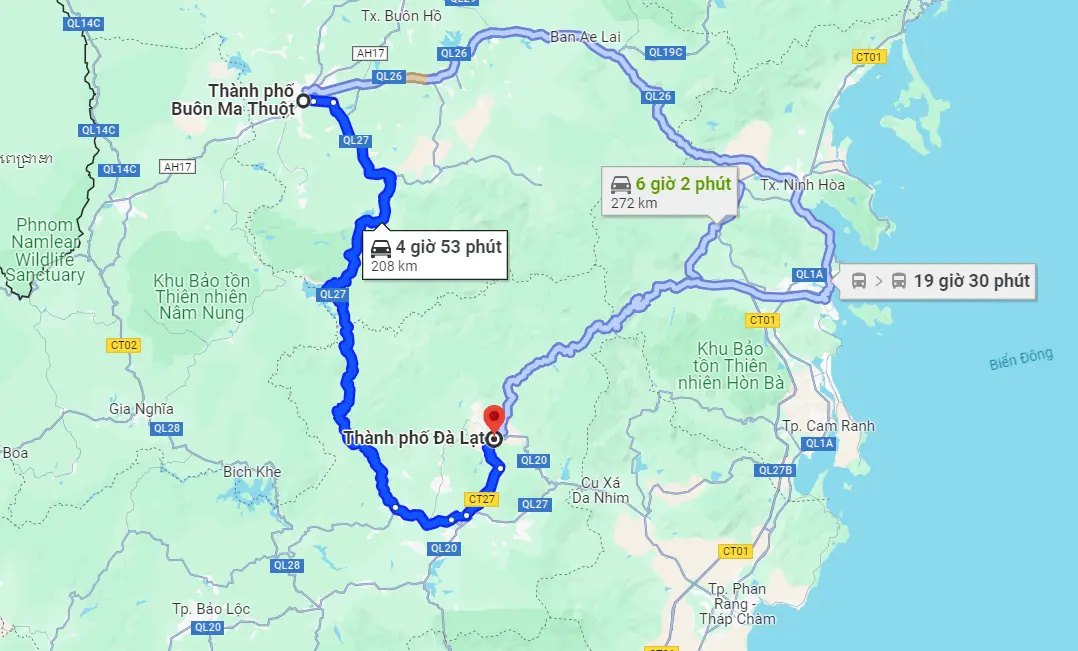 Từ Buôn Mê Thuột đi Đà Lạt bao nhiêu km