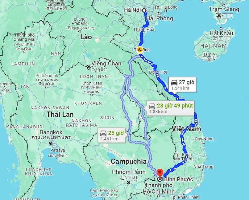 Từ Hà Nội đến Bình Phước bao nhiêu km
