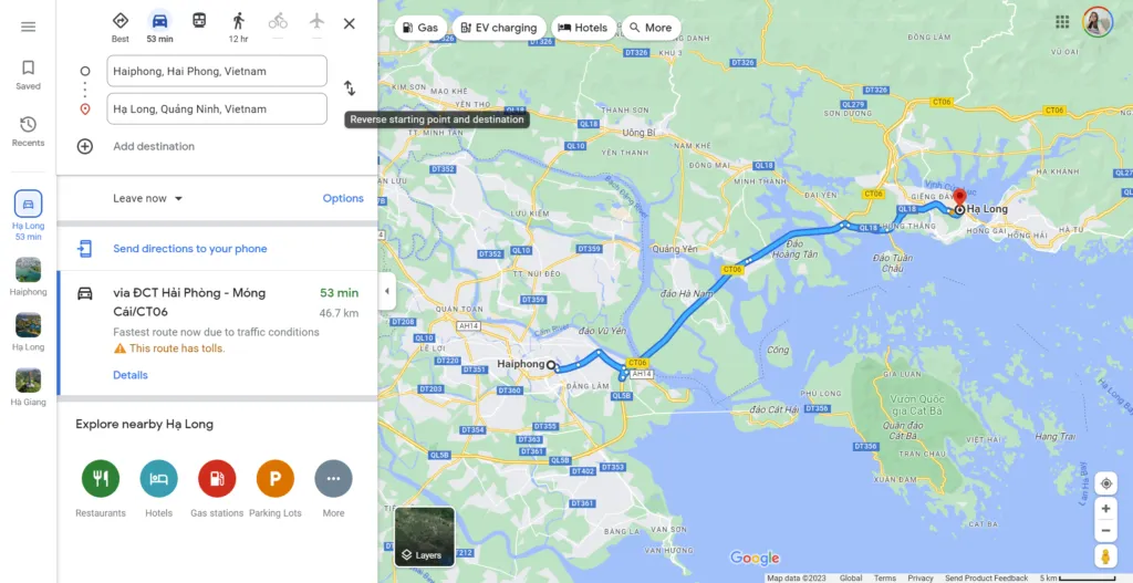 Từ Hải Phòng đi Hạ Long bao nhiêu km