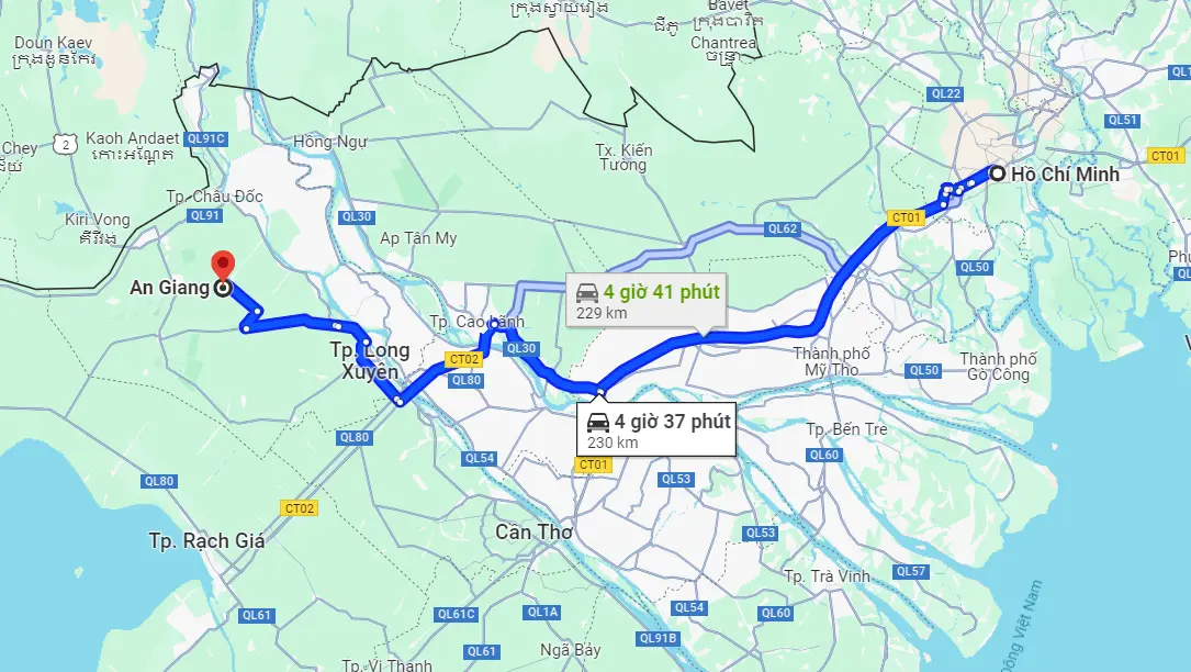 Từ Sài Gòn đến An Giang bao nhiêu km