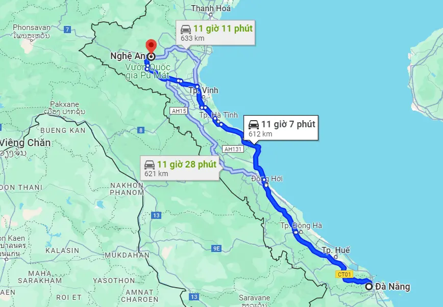 Từ Đà Nẵng đến Nghệ An bao nhiêu km