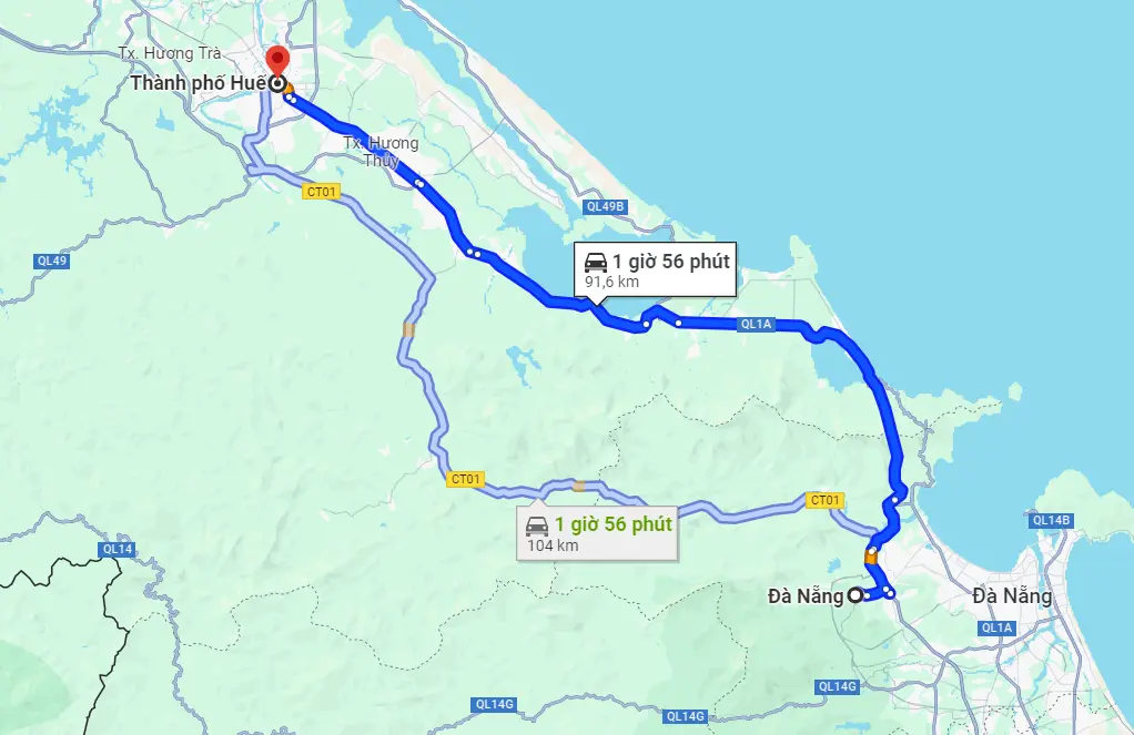 Từ Đà Nẵng đi Huế bao nhiêu km