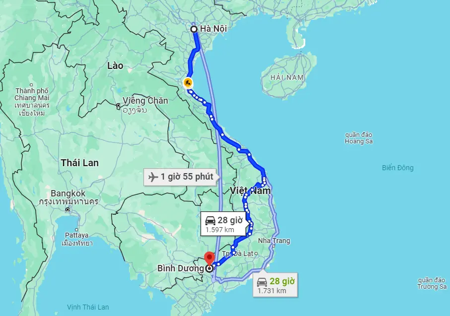 Từ Hà Nội đến Bình Dương bao nhiêu km