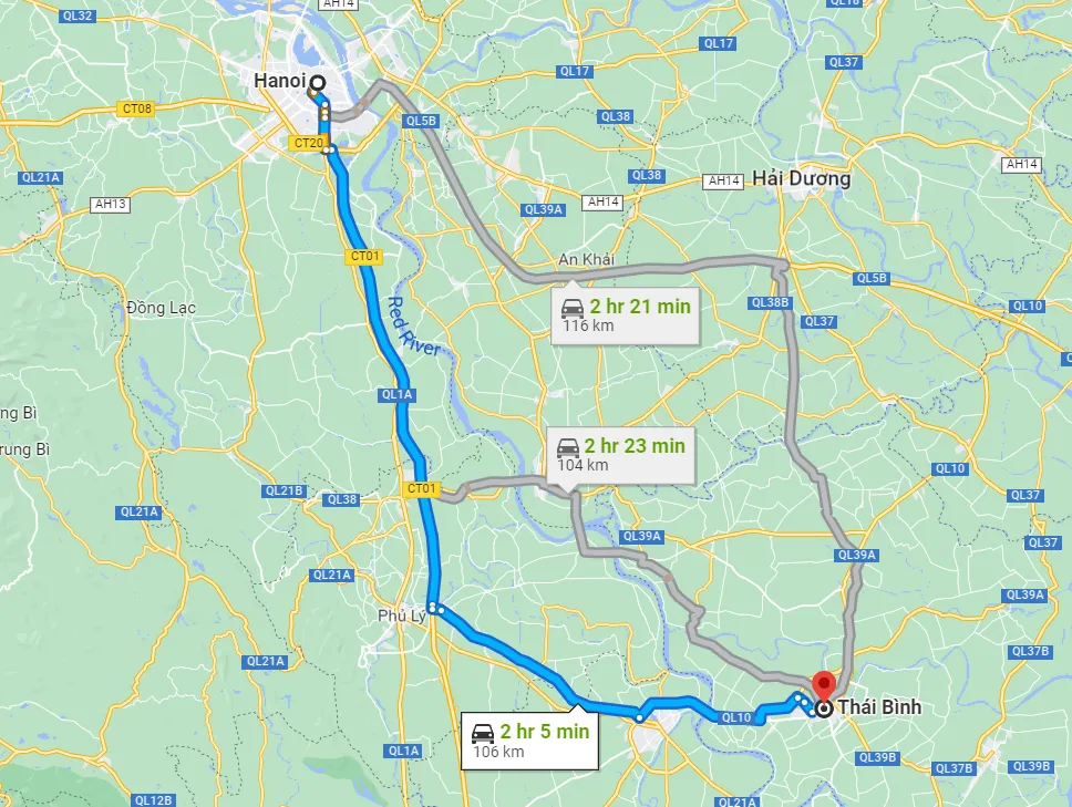 Từ Hà Nội đến Thái Bình bao nhiêu km
