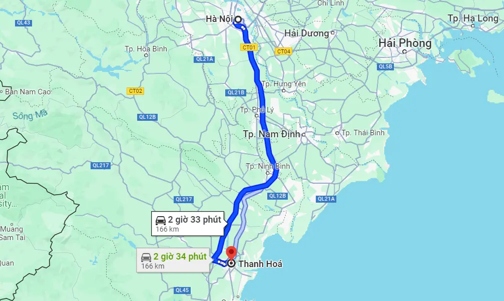 Khoảng cách từ Hà Nội đến Thanh Hóa bao nhiêu km