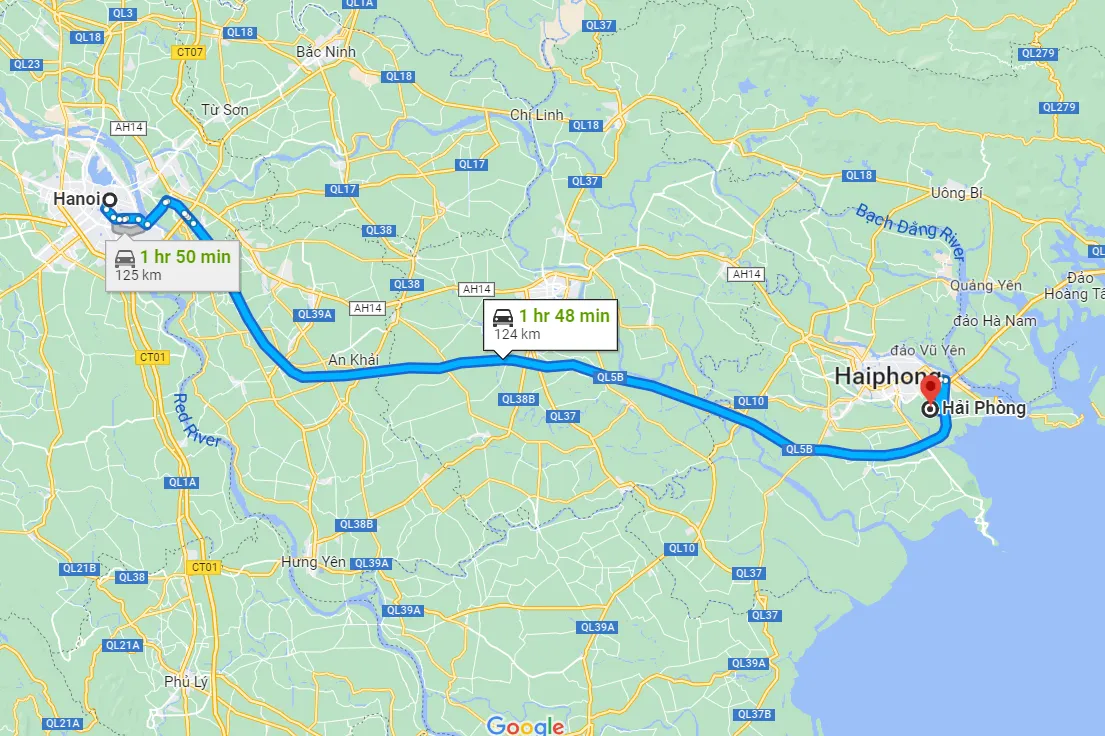 Từ Hà Nội đến Cát Bà bao nhiêu km