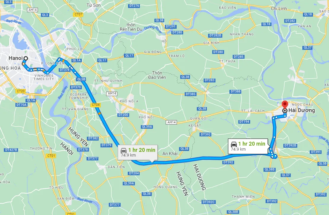 Từ Hà Nội đi Hải Dương bao nhiêu km