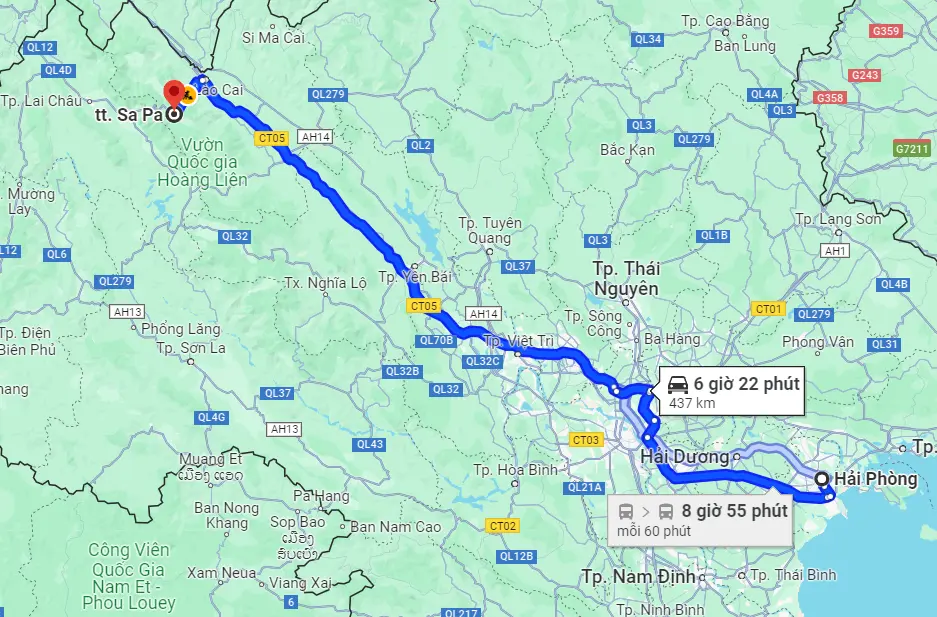 Từ Hải Phòng đi Sapa bao nhiêu km