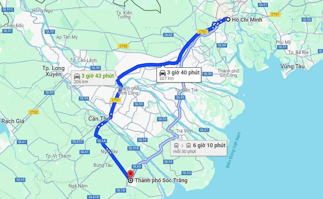 Từ Sài Gòn đến Sóc Trăng bao nhiêu km