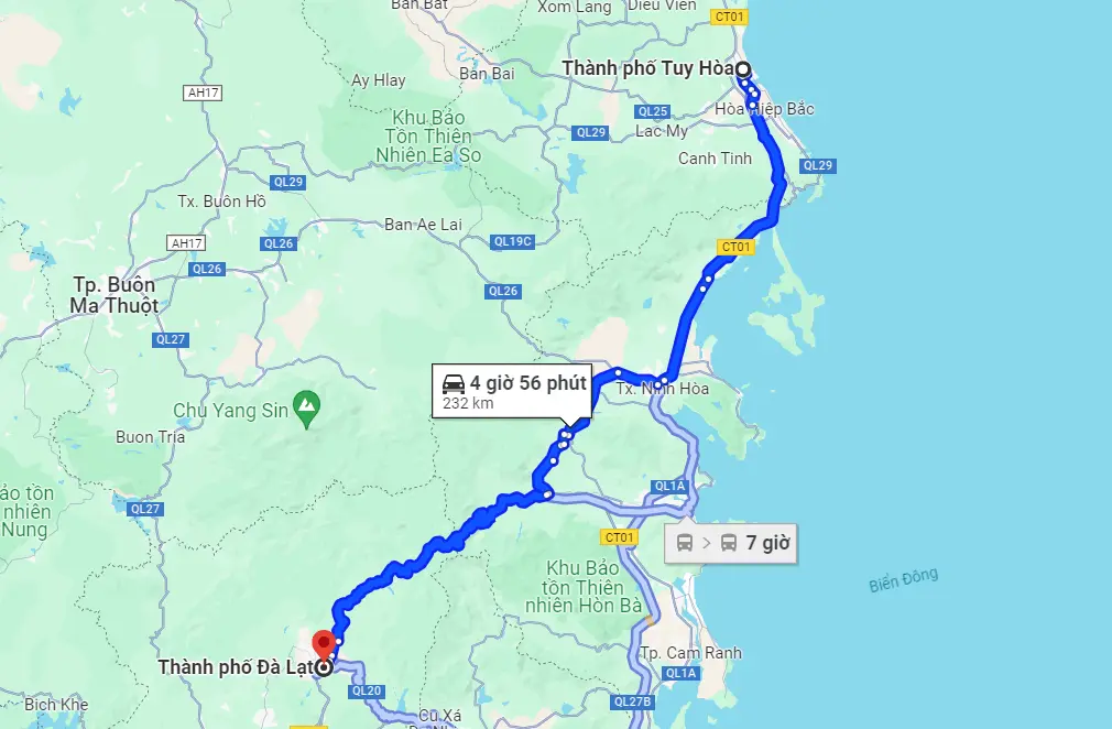 Tuy Hòa đi Đà Lạt bao nhiêu km