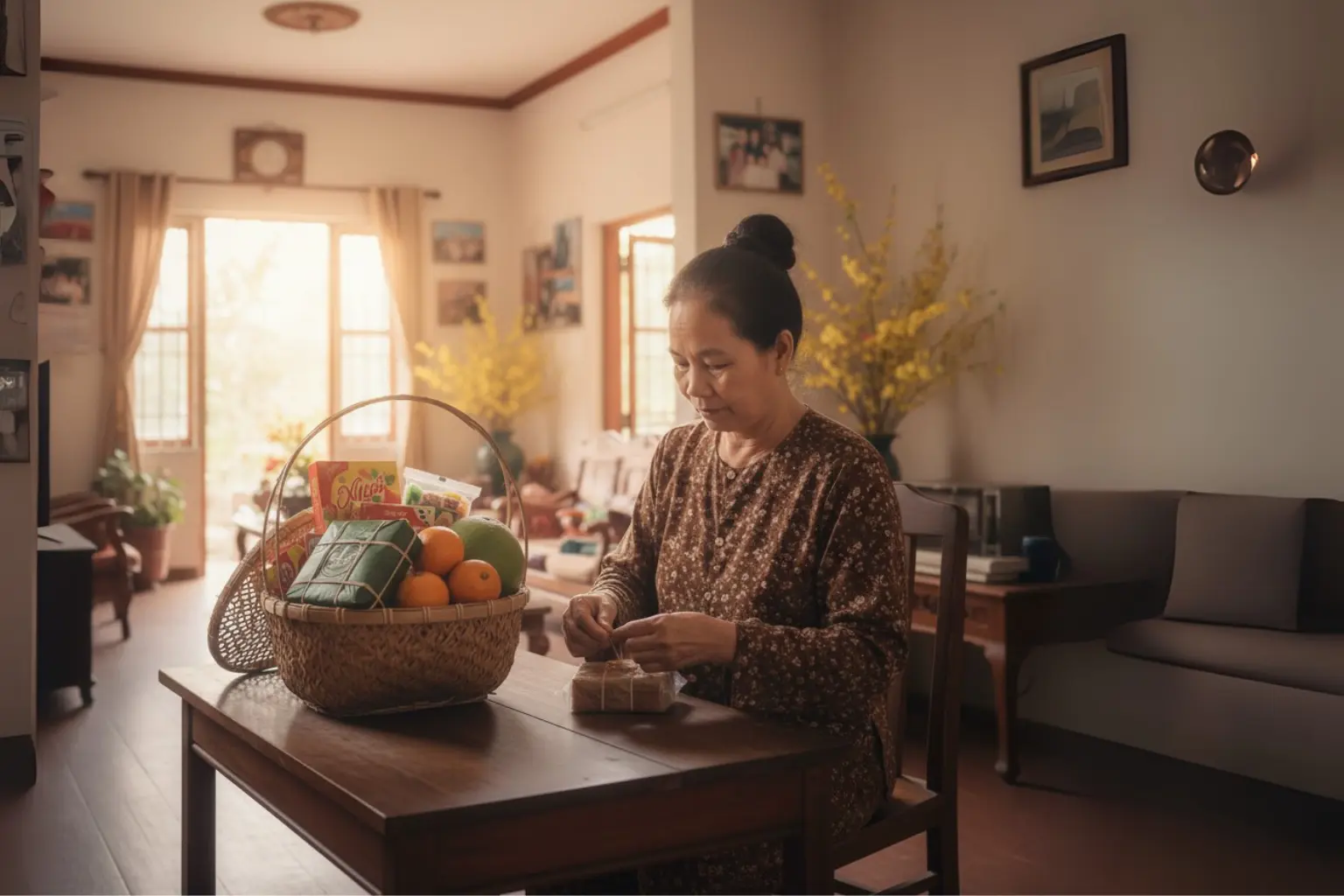 Mẹ gói ghém từng món quà với tất cả yêu thương, là hành trang ấm áp cho con mang vào Sài Gòn
