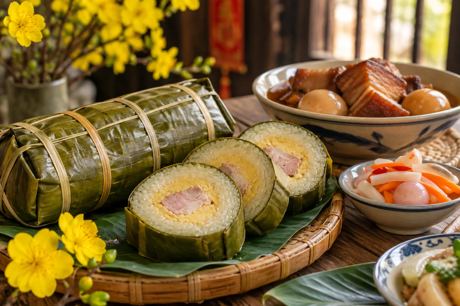 Bánh tét là món ăn không thể thiếu vào ngày tết của người Việt Nam