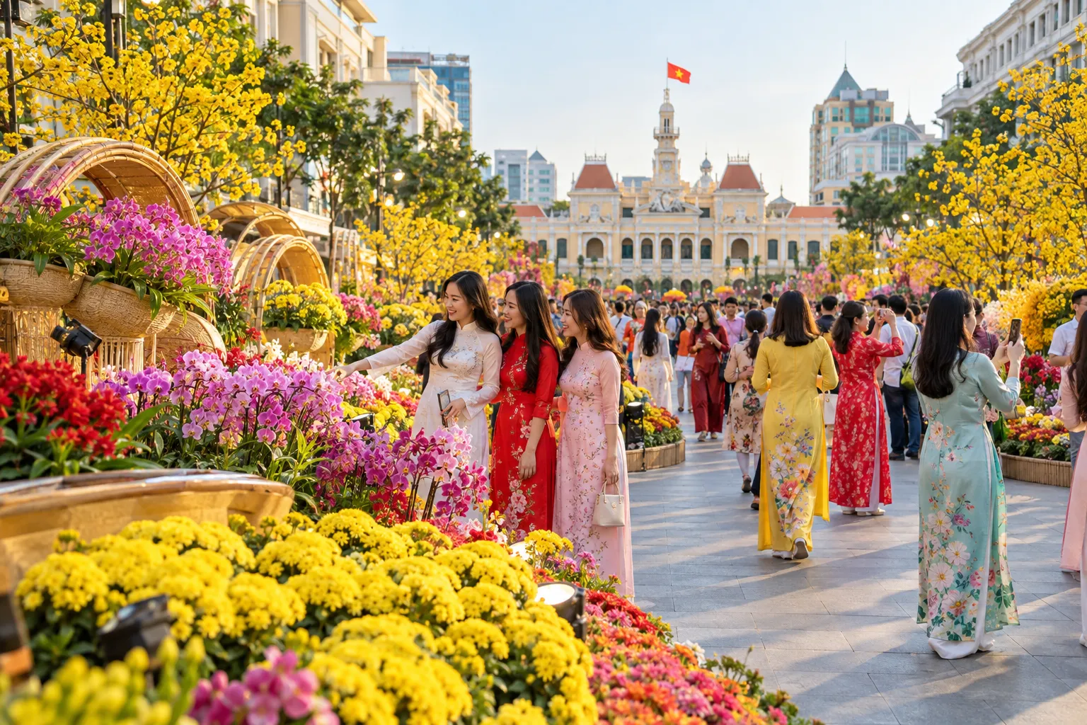 Đường hoa Nguyễn Huệ ngập tràn sắc xuân mỗi khi tết đến