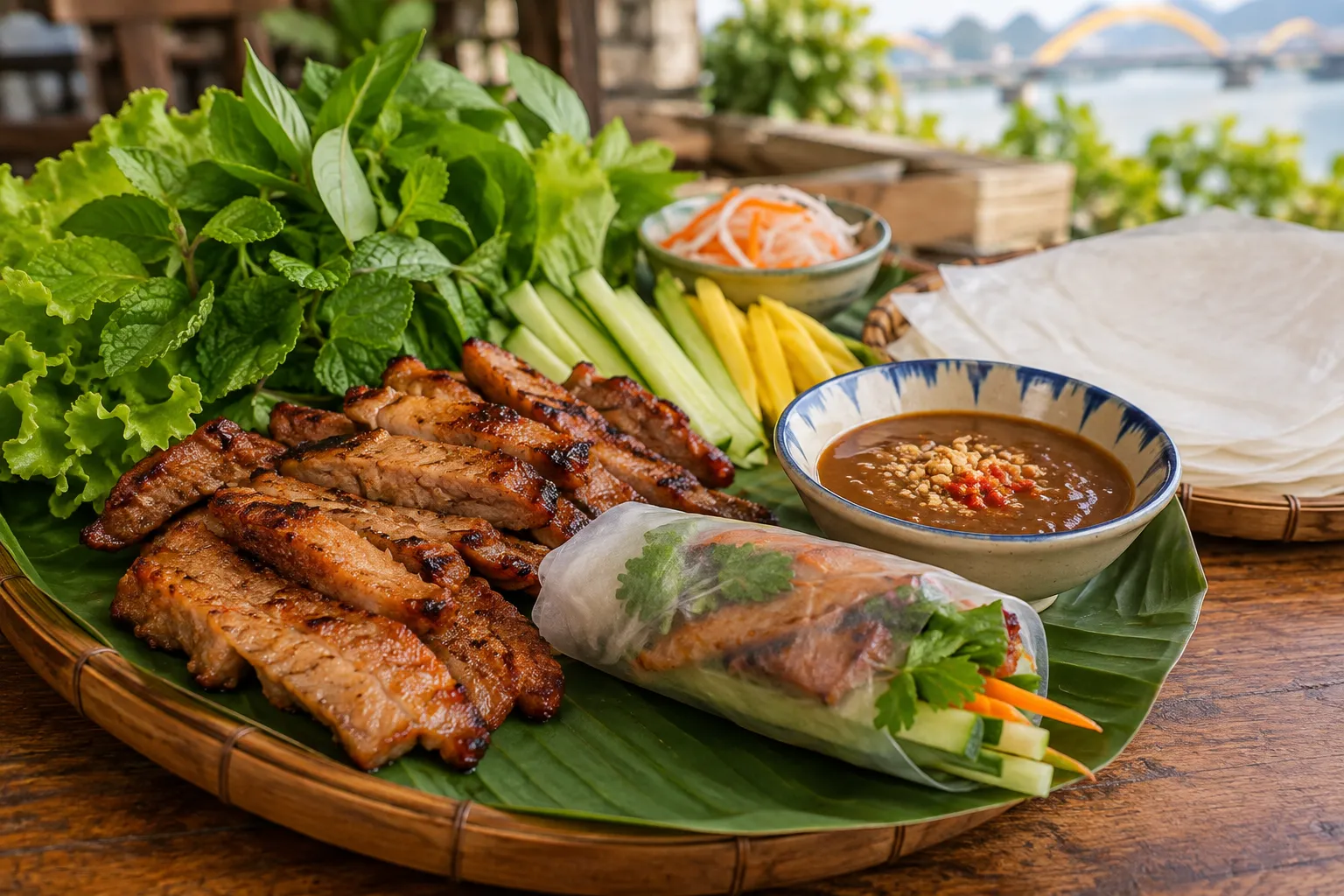 Bánh tráng cuốn thịt heo với hương vị đặc trưng