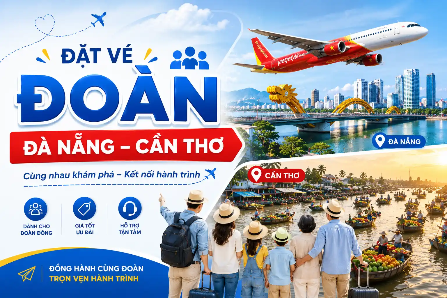 Đặt vé đoàn Đà Nẵng Cần Thơ thuận tiện, tiết kiệm tại Vietjet (.net)