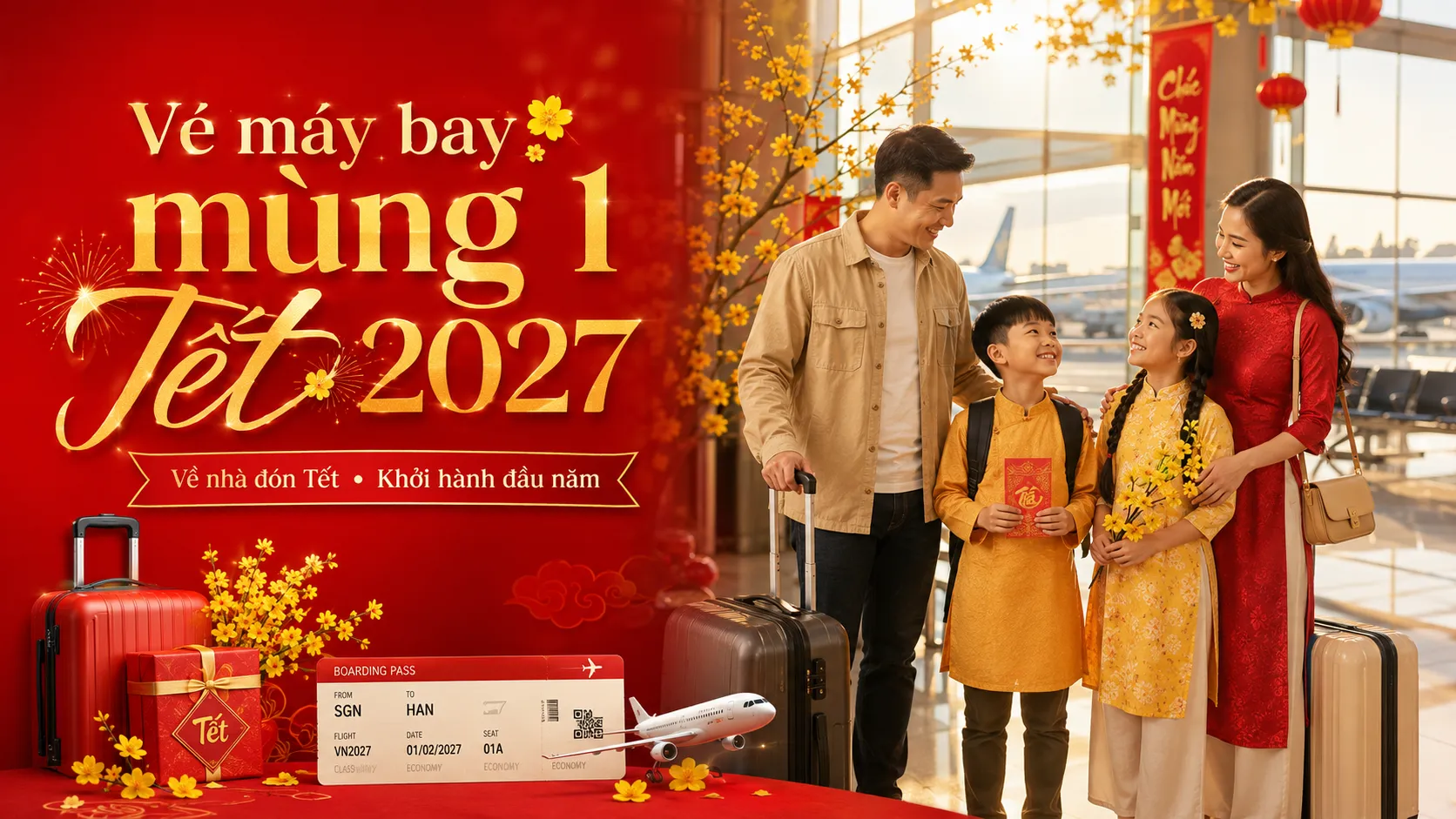 Vé máy bay mùng 1 Tết 2027, chuyến bay mở đầu một năm sum vầy
